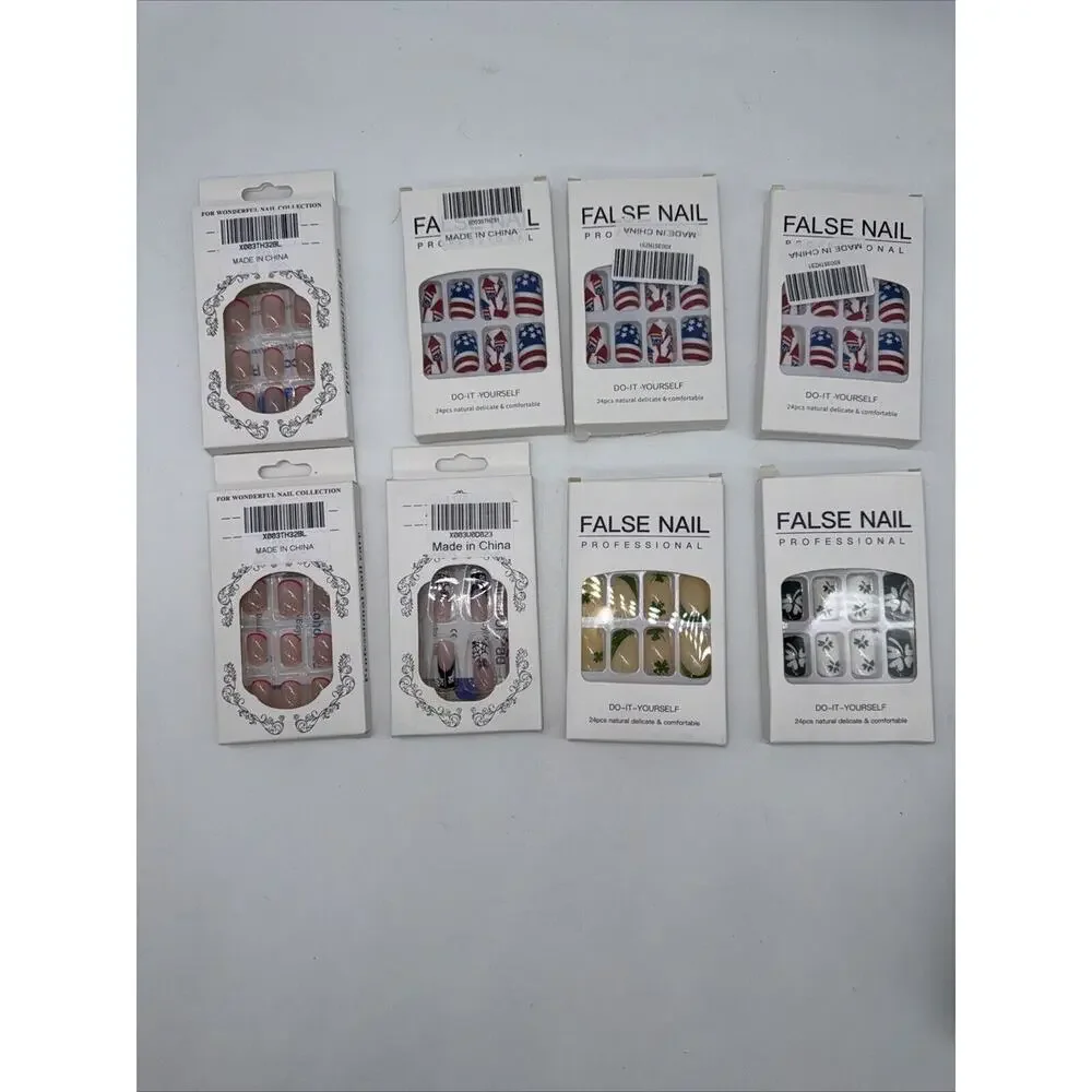 False Nails Beautiful Nail Do it Yourself KITS Lot Of 8 packs NIB 24‎ In Ea/glue